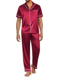 Ekouaer Silk Pajamas for Men Satin Pjs Short Sleeve Button Down Sleepwear 2 Piec