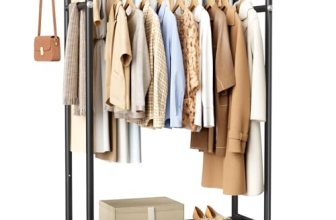 HYSEYY Clothes Rack, Double Rods Rolling Clothing Rack for Hanging Clothes