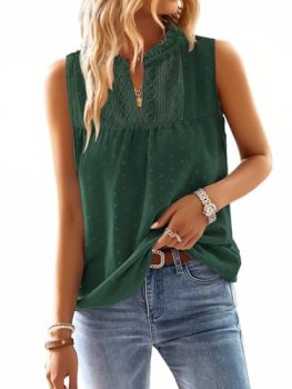 Falechay Womens Summer Tops V Neck Blouses for Women Swiss Dot Dressy Casual Flo