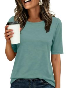 ANRABESS Womens Half Sleeve Tops Crewneck Shirts Basic Fit Tee Trendy 2026 Sprin