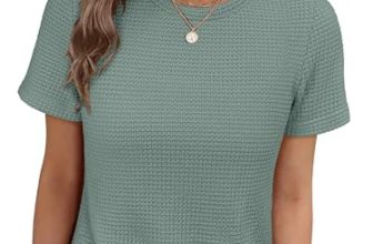 ANRABESS Women’s Summer Waffle Knit Tops Crew Neck Short Sleeve Casual Trendy Sh