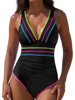 popvil Modest One Piece Swimsuits for Women 2026 Tummy Control Neon Bathing Suit