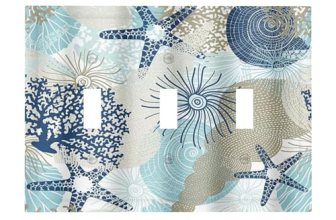 Yijikjy Decorative Light Switch Cover Plate Blue Starfish Brown Coral Ocean 3 Ga