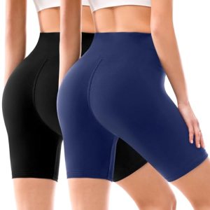 Leafigure 2 Pack Biker Shorts for Women 6″ High Waisted Gym Shorts for Yoga Work