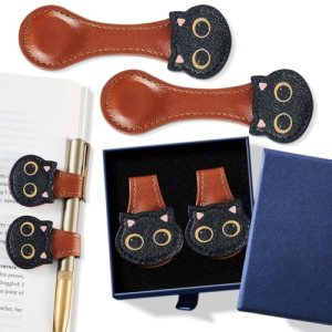 2Pcs Magnetic Leather Bookmarks with Gift Box Magnetic Pen Holder Book Marks Cli