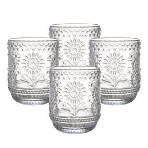 MYQYBRO 4 Pack 12 Oz Vintage Glassware Drinking Glasses Set