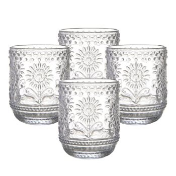 MYQYBRO 4 Pack 12 Oz Vintage Glassware Drinking Glasses Set