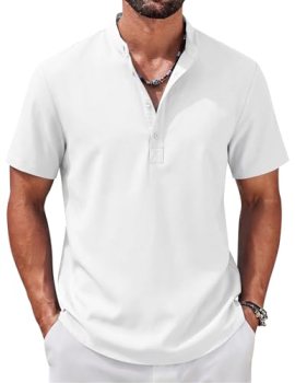 COOFANDY Mens Short Sleeve Henley Shirts Mens Linen Casual Shirts Beach Vacation