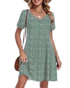 AUSELILY Summer Dresses for Women Short Sleeve V Neck Tshirt Swing Floral Vacati