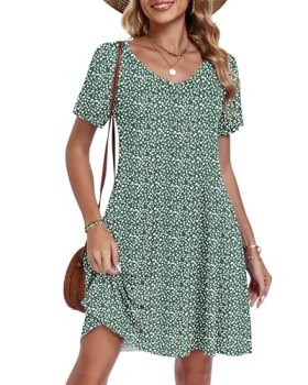 AUSELILY Summer Dresses for Women Short Sleeve V Neck Tshirt Swing Floral Vacati