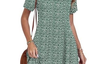 AUSELILY Summer Dresses for Women Short Sleeve V Neck Tshirt Swing Floral Vacati