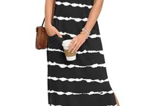AUSELILY Plus Size Sun Dresses Women Wrinkle Free Casual Travel V Neck Split Sle