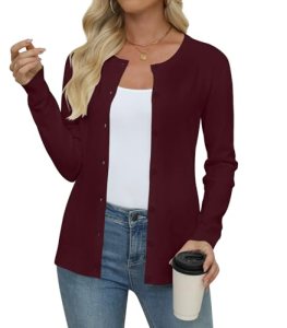 Yincro Women’s Lightweight Crewneck Cardigan Long Sleeve Soft Knit Cardigans Swe