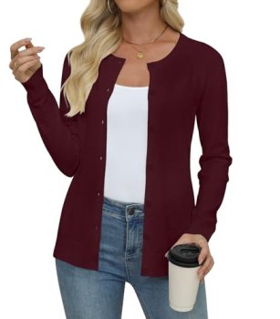 Yincro Women’s Lightweight Crewneck Cardigan Long Sleeve Soft Knit Cardigans Swe
