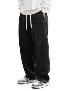 JMIERR Men Baggy Pants Corduroy Pants Casual Drawstring Comfy Stretch Joggers Wi