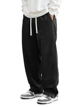 JMIERR Men Baggy Pants Corduroy Pants Casual Drawstring Comfy Stretch Joggers Wi