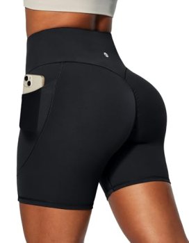 Heathyoga Biker Shorts Women Tummy Control 6″ Butt Lifting Workout Shorts with P