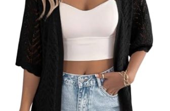 EVALESS Cardigan Sweaters for Women Trendy Crochet Knit Short Sleeve Lightweight