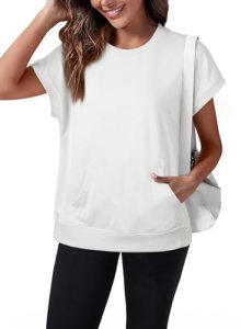 SHEWIN Women Summer Shirts Trendy Pullover Crew Neck Tops Fall Oversized Work Sw