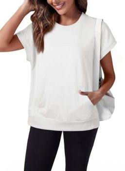 SHEWIN Women Summer Shirts Trendy Pullover Crew Neck Tops Fall Oversized Work Sw