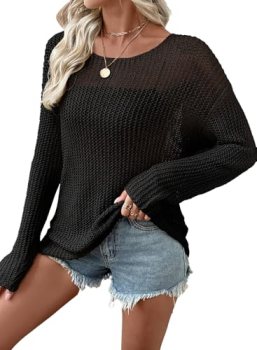 EVALESS Womens Sweaters Casual 2026 Spring Summer Crochet Hollow Out Knit Tops T