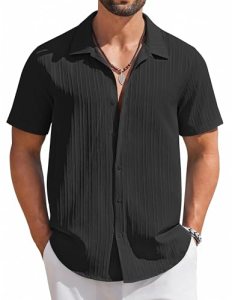 COOFANDY Men’s Summer Linen Shirts Short Sleeve Button Down Casual Fashion Beach