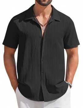 COOFANDY Men’s Summer Linen Shirts Short Sleeve Button Down Casual Fashion Beach