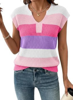 SHEWIN Summer Tops for Women V Neck Short Sleeve Sweater for Women Lightweight W