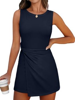 ANRABESS Womens Summer Dresses 2026 Bodycon Sleeveless Romper Skort Twist Waist