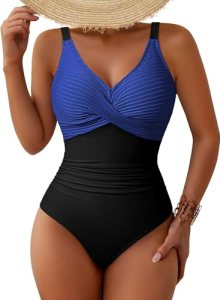 Pink Queen Women’s One Piece Patchwork Swimsuits Tummy Control Bathing Suits Twi