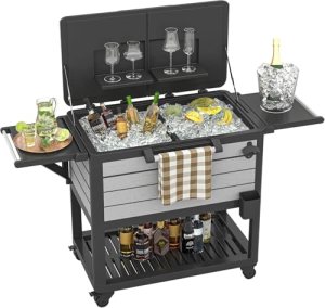 Patio Cooler with Wheels, 104 Qt Portable Rolling Ice Chest