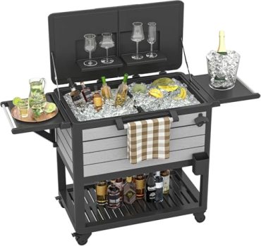 Patio Cooler with Wheels, 104 Qt Portable Rolling Ice Chest