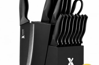 XANAPON 19-Piece Black Kitchen Knife Set with Block and Built-in Sharpener