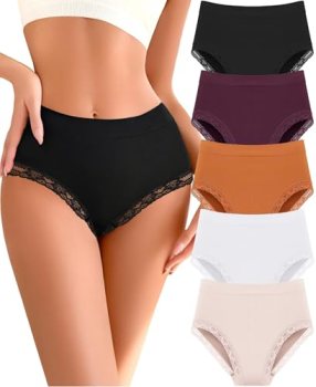 READY TO LOVE Seamless High Waisted Lace Underwear for Women 5-Pack Stretchy Ful