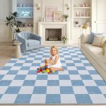 GarveeHome Checkered Light Blue and White 8×10 Area Rugs for Living Room Geometr