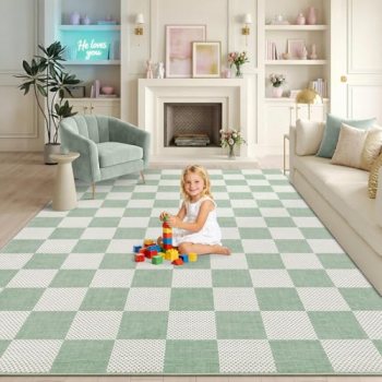 GarveeHome Checkered Sage Green 9×12 Area Rugs for Living Room Geometric Diamond