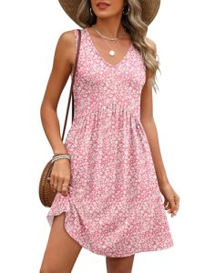 ANRABESS Dresses for Women Beach Vacation Clothes V Neck Sleeveless Loose Flowy