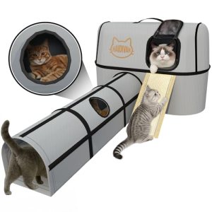 HAIDIVAN Pet 4-in-1 Cat Tunnel, Carrier, House & Scratcher