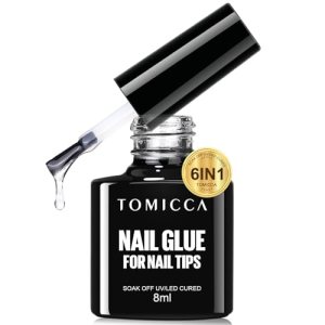 TOMICCA 6 in 1 Brush On Nail Glue for Press Ons 8ml Strong Gel Nail Glue for Nai