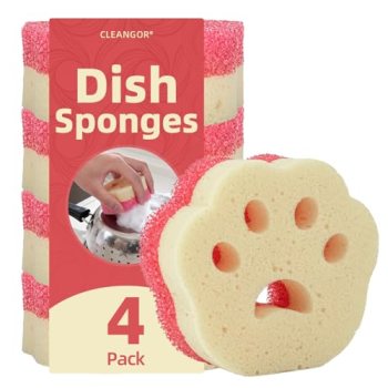 Cleangor 4pcs Scrub Sponges, Dual-Sided Temperature-Controlled Dish Sponges