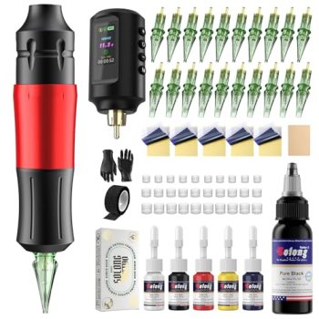 Solong Cordless Tattoo Gun Kit, 1800mAh Rechargeable Battery LED Display, Ergono