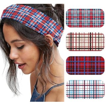 SENMAY Plaid Headbands for Women Wide Checkered Head Bands for Women’s Hair Non
