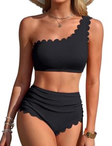 Charmo Womens One Shoulder Bikini Sets High Waisted Tummy Control Bathing Suits