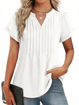 Funlingo Dressy Casual Tops for Women Short Ruffle Sleeve Business Work Blouse 2