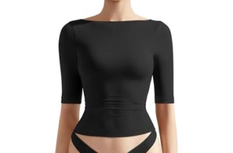 SUUKSESS Women Half Sleeve Boat Neck Tops Double Lined Tight Fitted Shirts Basic