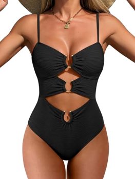 ANRABESS Women One Piece Swimsuits Sexy Cutout Full Coverage Bathing Suit Ring L