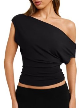 REORIA Womens 2026 Summer Cute Asymmetrical Banded Bottom Short Sleeve Tee Shirt