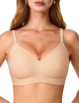 Jelly Bras for Women, No Underwire Full Coverage V Plunge Bra Wireless Seamless