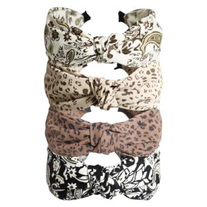 Jseng 3PC Handmade Knotted Headband Cloth Cross Top Knot Headbands Elastic Hair