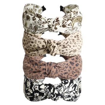 Jseng 3PC Handmade Knotted Headband Cloth Cross Top Knot Headbands Elastic Hair